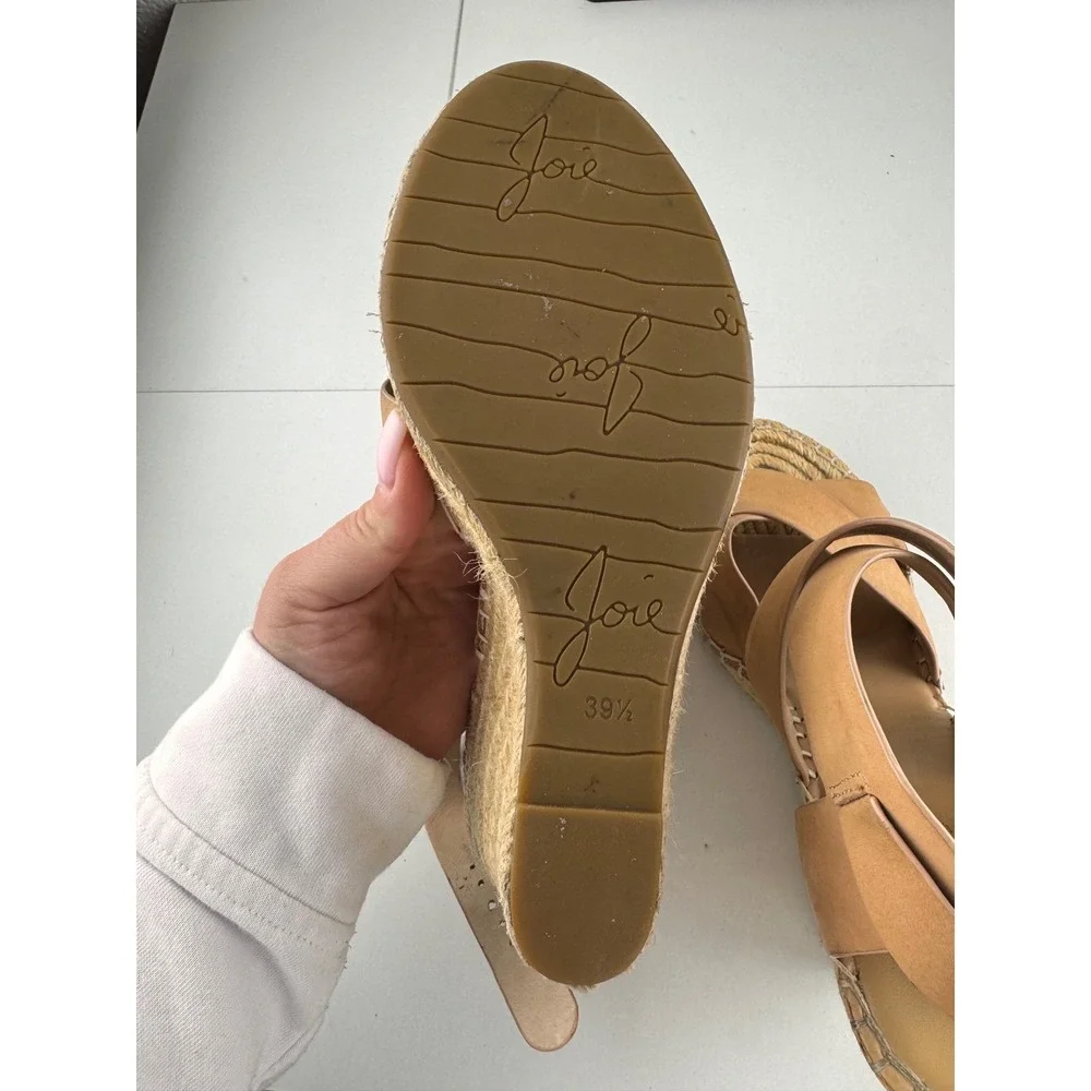 Joie Kaelyn‎ Tan Leather Espadrille Wedge Sandals Size 39.5 8.5 Brunch Festival